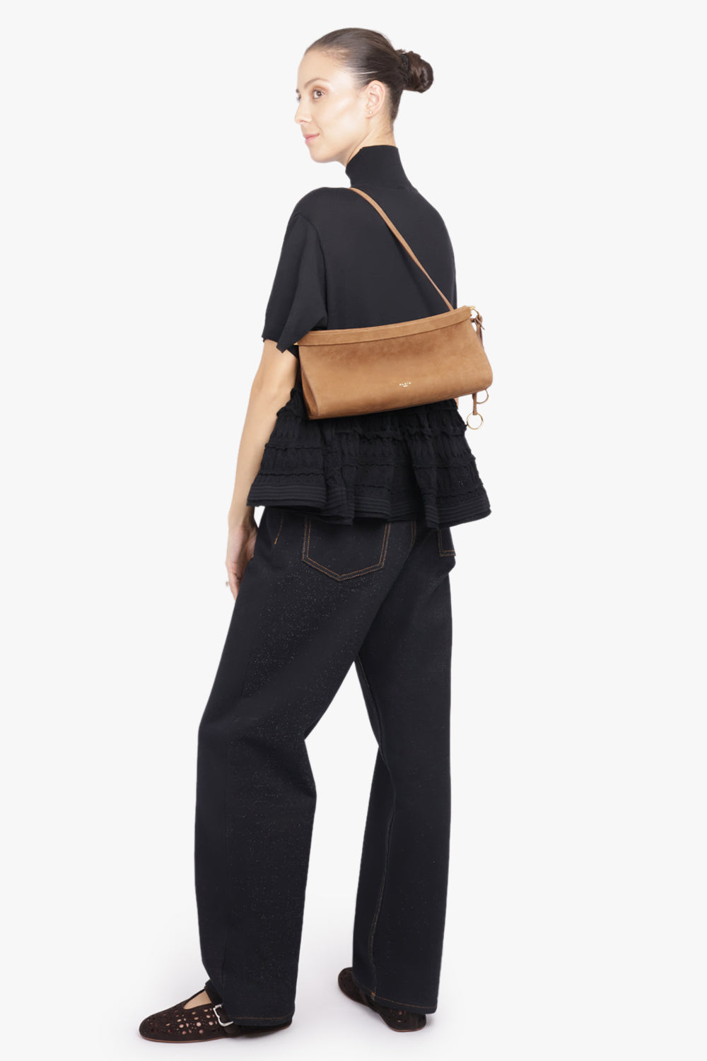 ALAIA RTW Stretch Belt Low-Waist Loose Denim Pants | Black