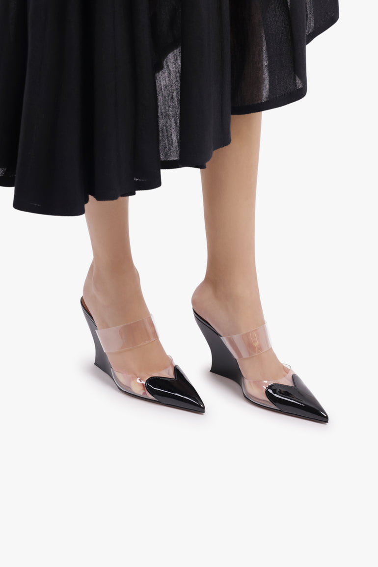 ALAIA SHOES Le Coeur Heart 90mm Patent Wedge Mule | Black