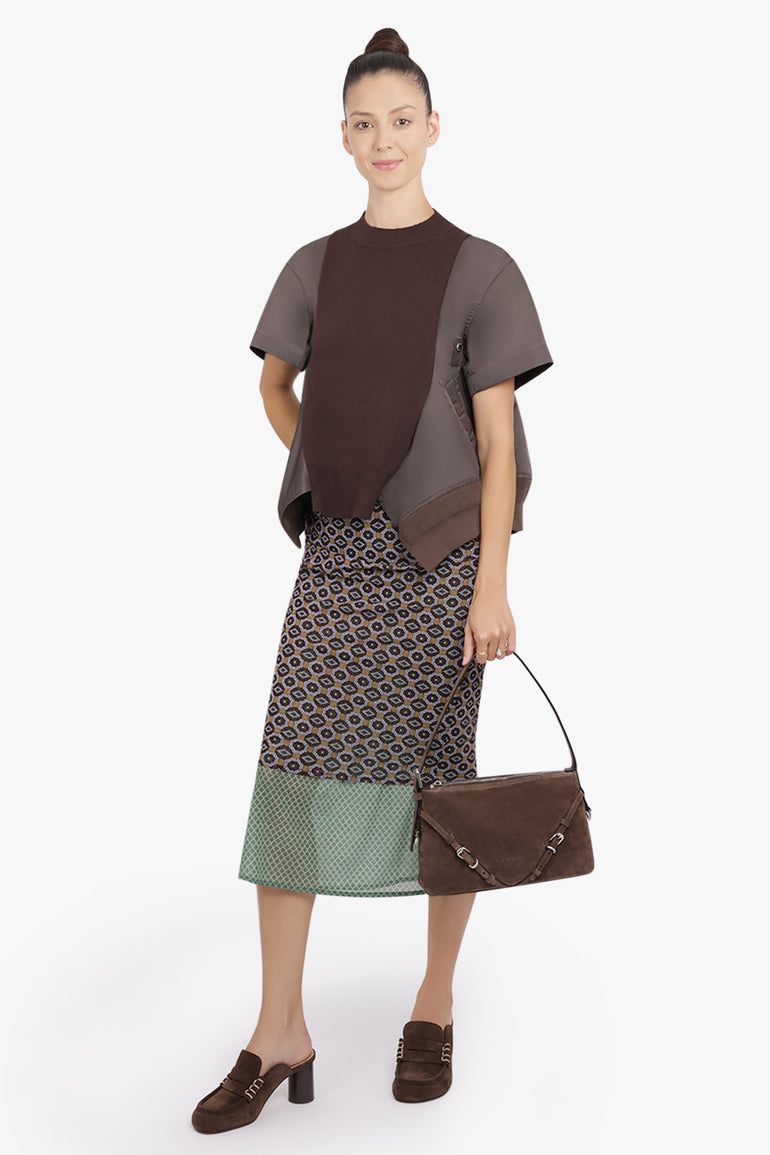SACAI RTW Contrast S/S Panel X Knit Pullover Top | Brown