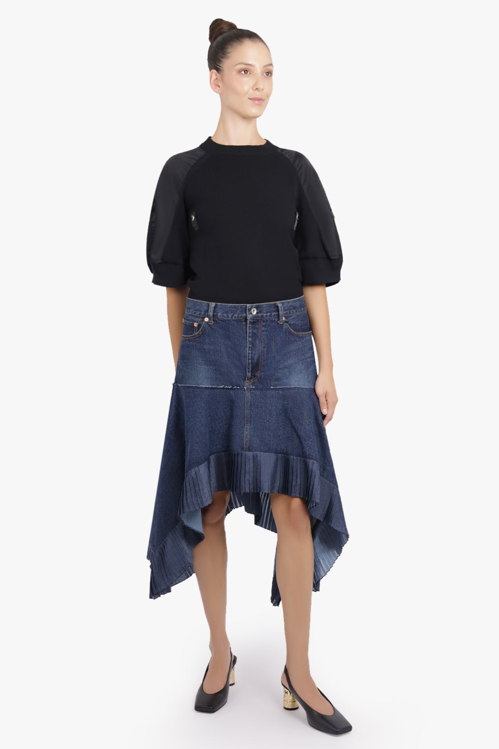 SACAI RTW S/S Contrast Sleeve Top | Black