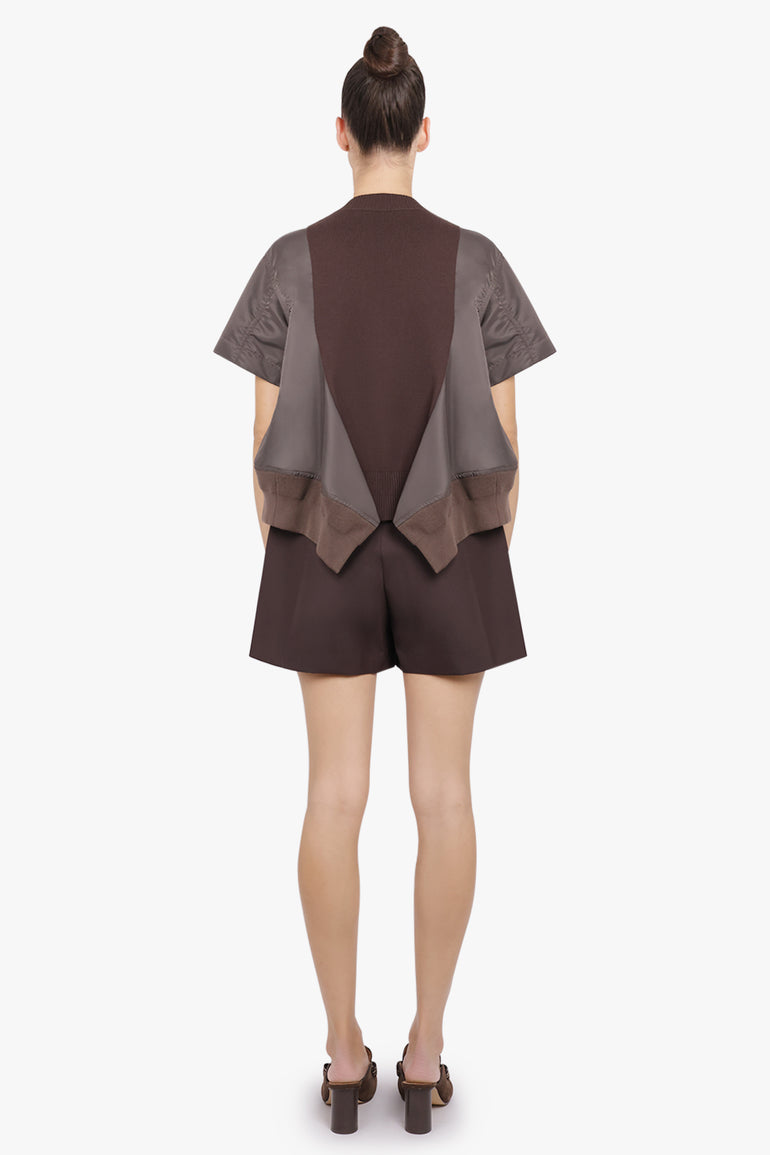 SACAI RTW Contrast S/S Panel X Knit Pullover Top | Brown