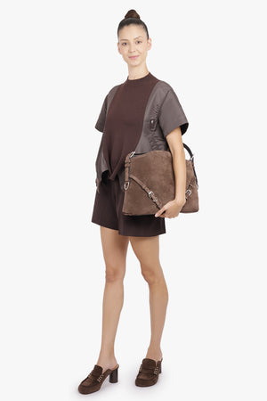 SACAI RTW Contrast S/S Panel X Knit Pullover Top | Brown