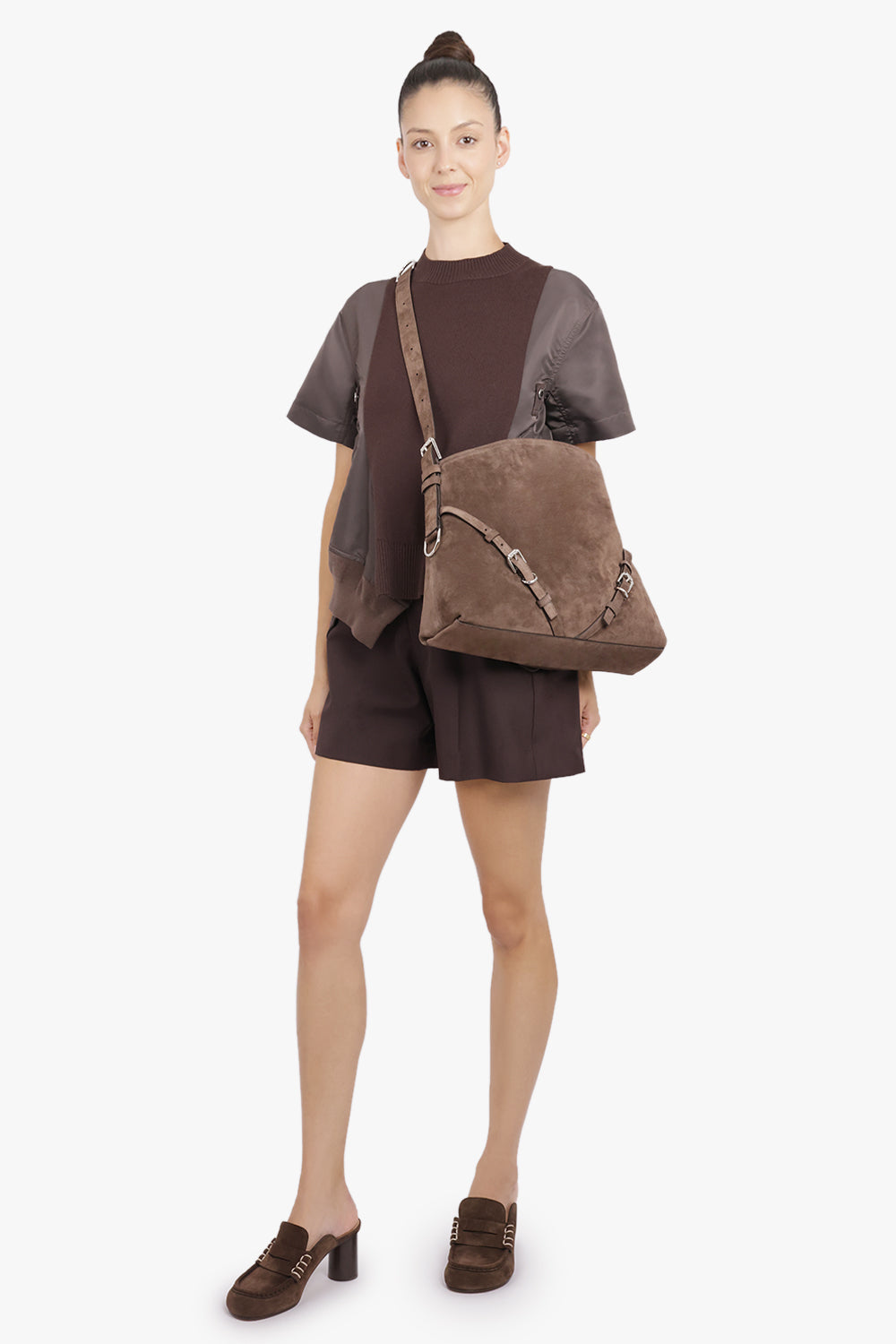GIVENCHY BAGS BROWN / EBONY BROWN Voyou Medium Suede Shoulder Bag | Ebony Brown