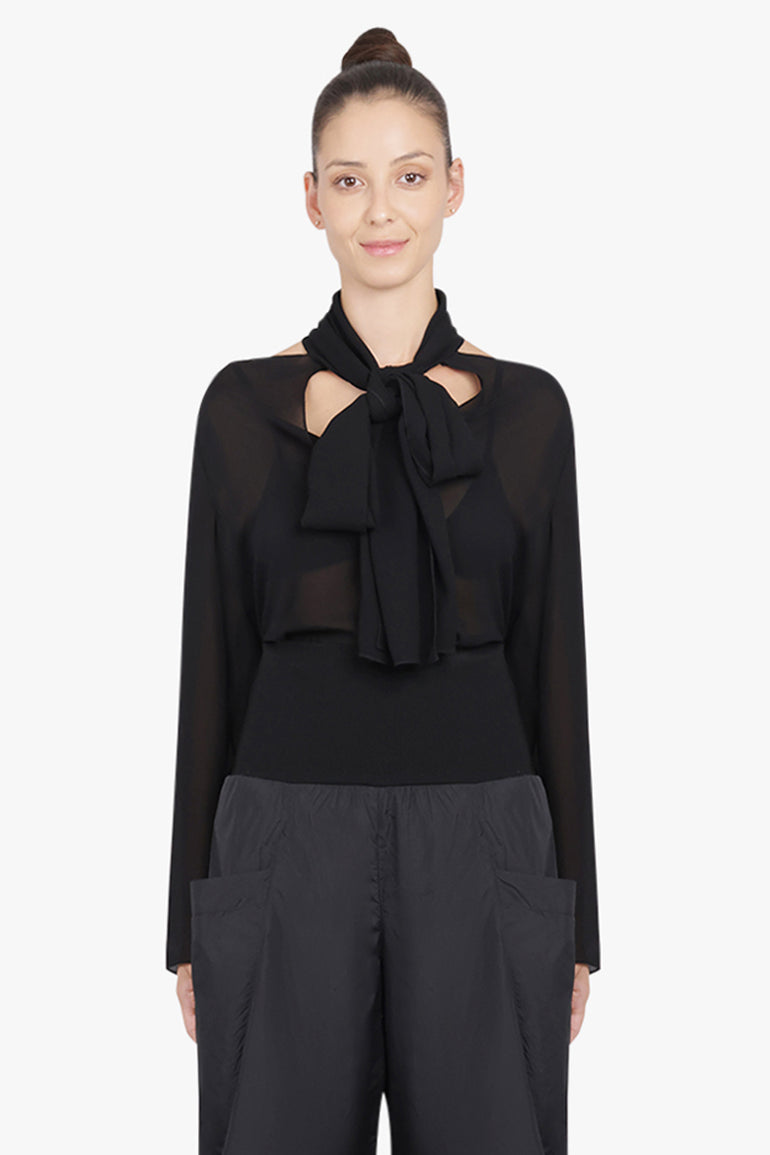 ALAIA RTW Bow L/S Shirt With Scarf Collar | Black