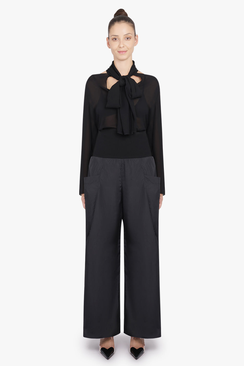 ALAIA RTW Bow L/S Shirt With Scarf Collar | Black