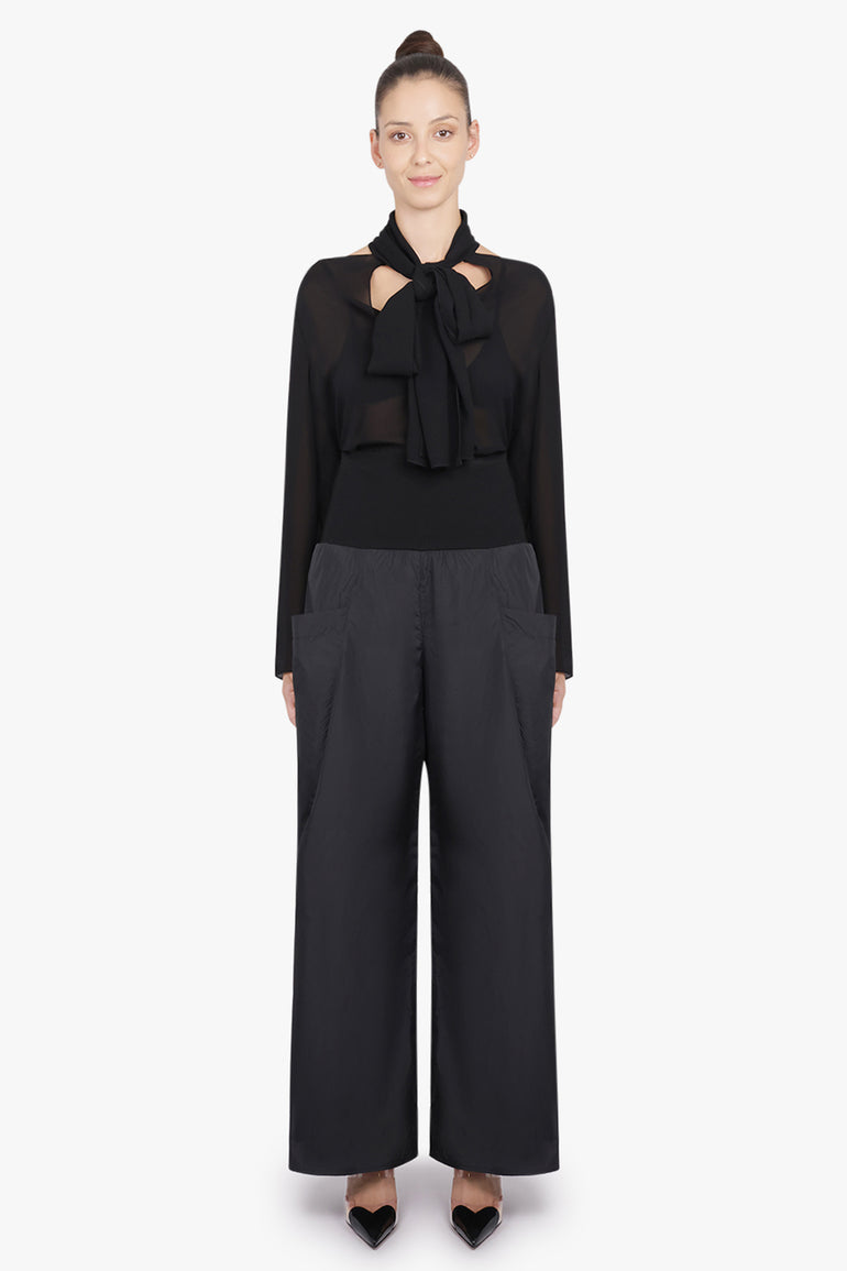 ALAIA RTW Bow L/S Shirt With Scarf Collar | Black