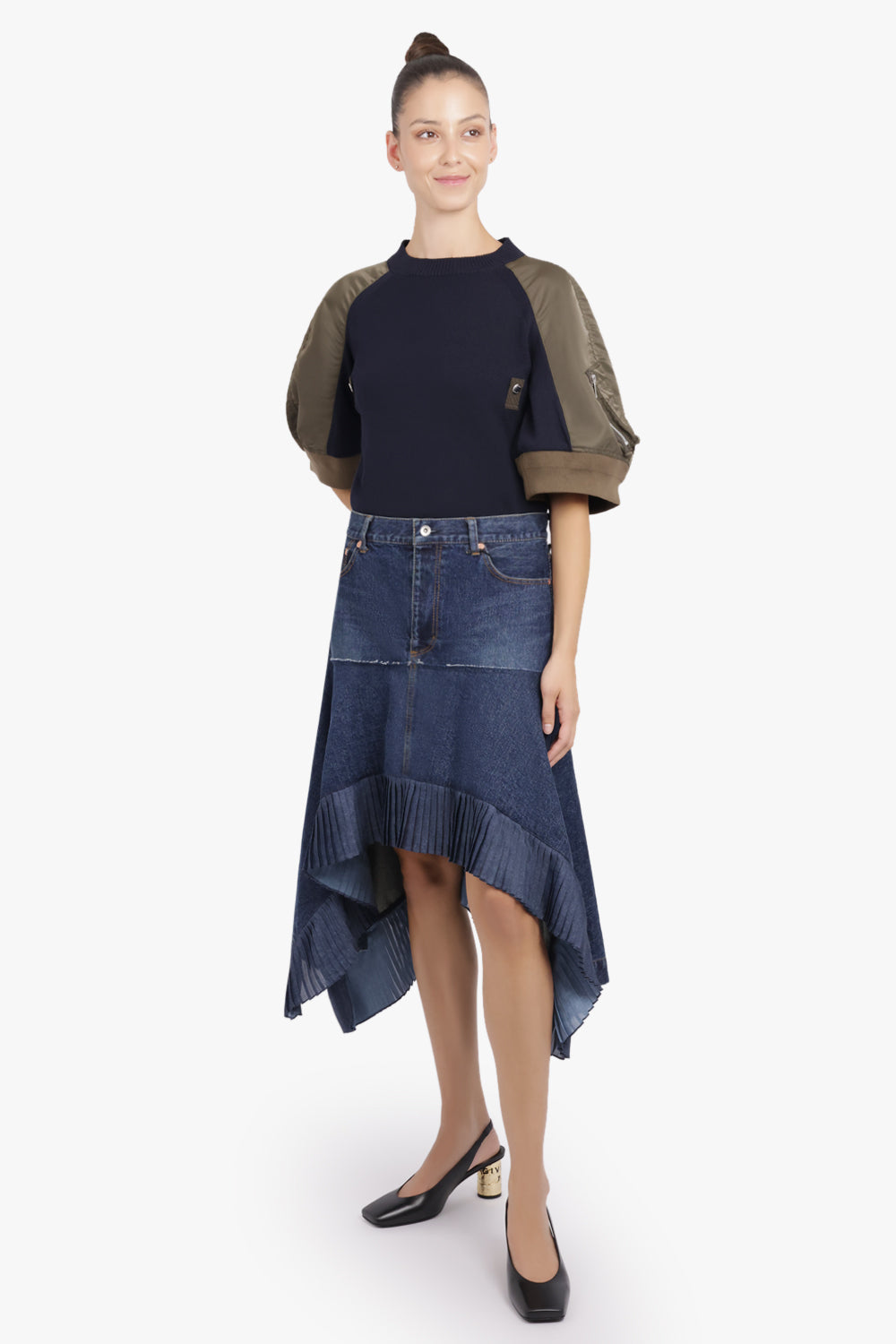 SACAI RTW S/S Contrast Sleeve Top | Navy/Khaki