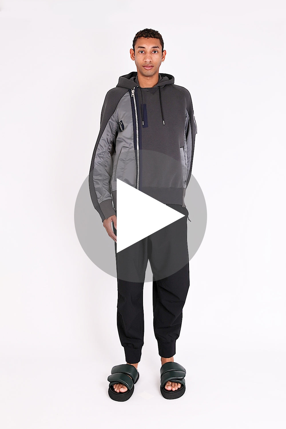 sacai Sponge Sweat Blouson ニット切り替えブルゾン L Sponge Sweat Blouson Hoodie | Grey – Parlour X