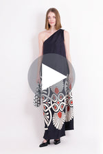 one shoulder long dress medallion print Tehr One Shoulder Long Dress  Retrofete