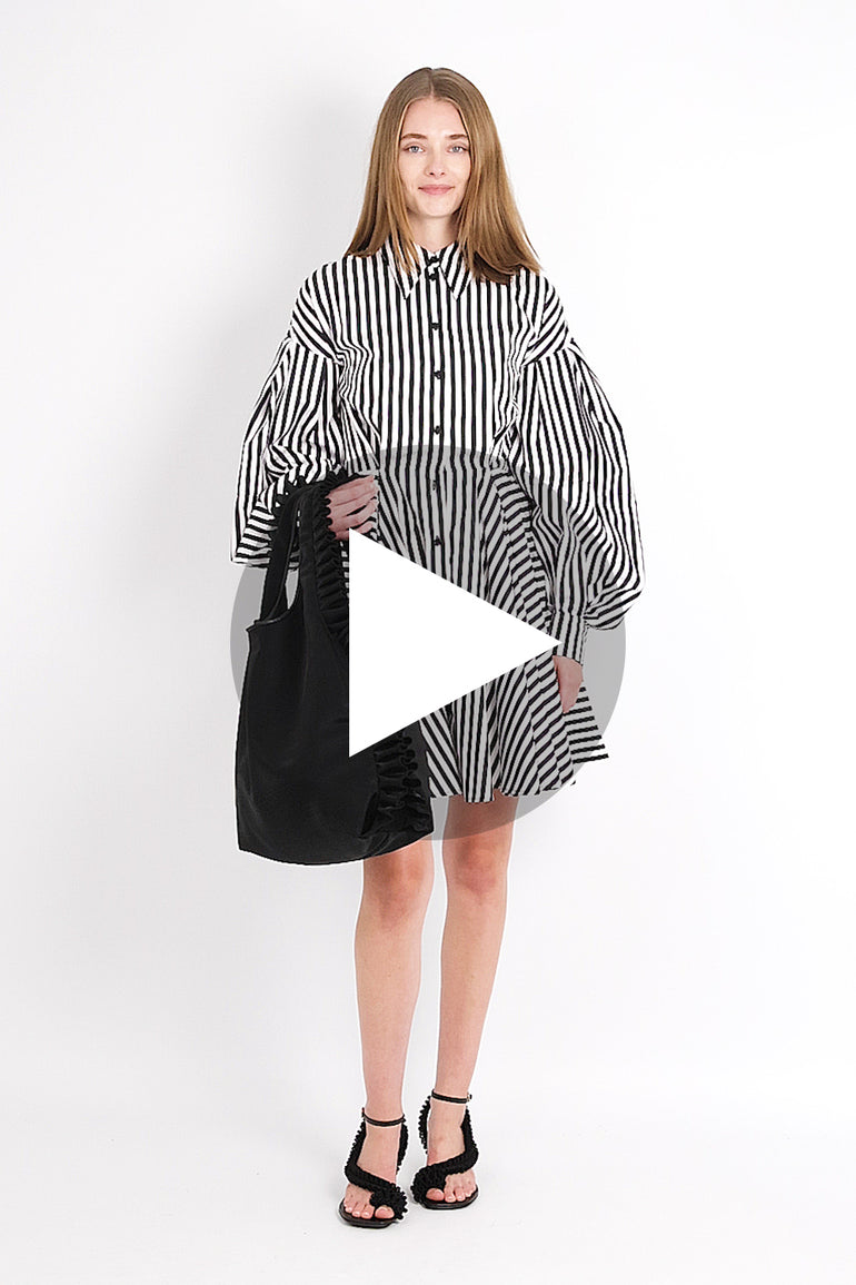 Stripe L/S Midi Shirt Dress With Balloon Sleeves | Black/White Parlour X Stripe L/S Midi Shirt Dress With Balloon Sleeves | Black/White Parlour X