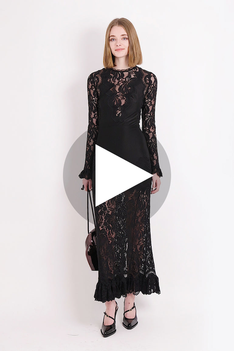black lace ruffle detail maxi dress Marvelous Darling Black Lace Ruffled Tiered Maxi Dress