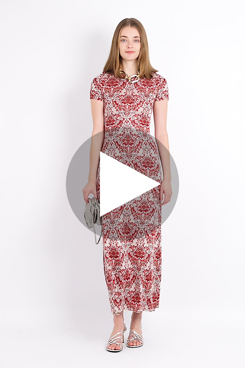 Geo Paisley Print S/S Maxi Dress | Red/Silver – Parlour X