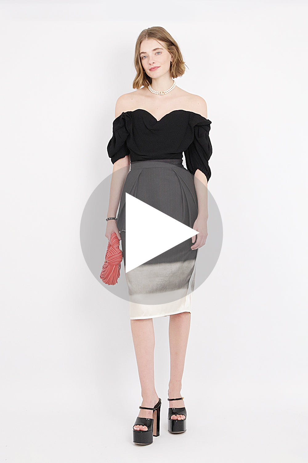 Pinstripe Wool Layered Midi Skirt