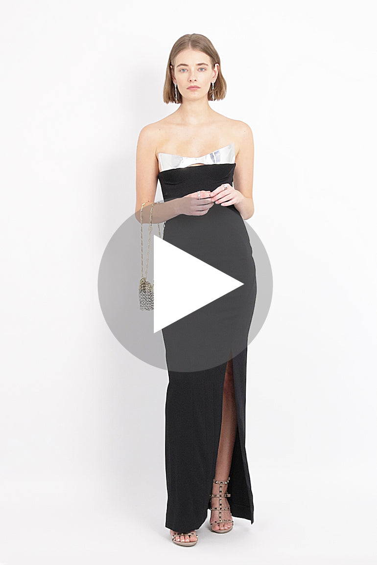METALLIC DETAIL FRONT SLIT MAXI DRESS | BLACK Parlour X METALLIC DETAIL FRONT SLIT MAXI DRESS | BLACK Parlour X