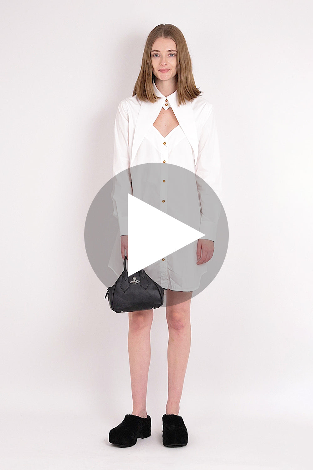 ワンピース Vienna Volume Sleeve Shirt Dress M White Comme des Garçons // GIRL White Oversized Ruffle Shirt Dress