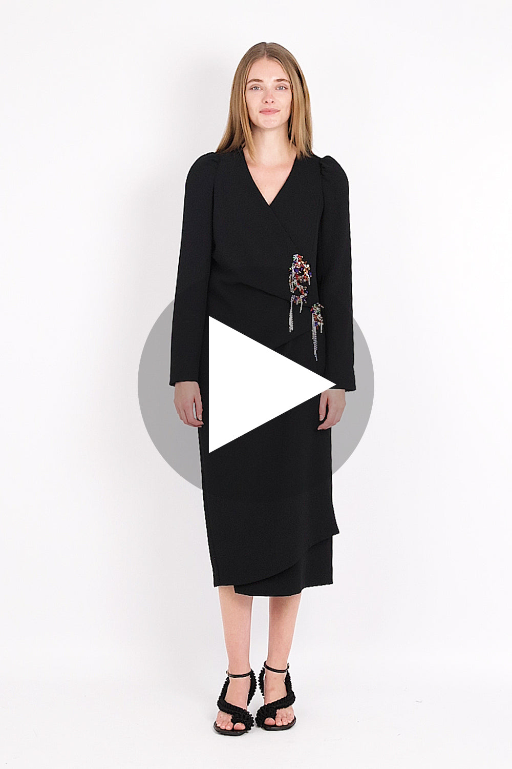 Dapan Embellished Crossover L/S Midi Dress | Black – Parlour X