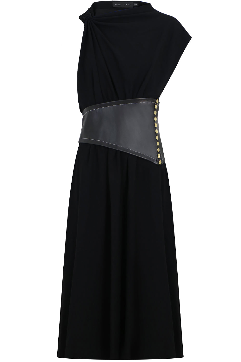 PROENZA SCHOULER RTW ASYMMETRIC LEATHER PANEL DRESS BLACK