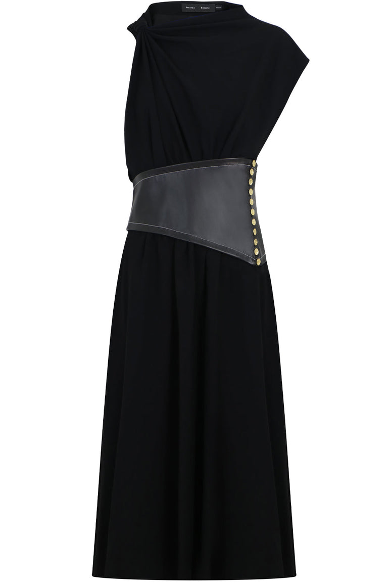 PROENZA SCHOULER RTW ASYMMETRIC LEATHER PANEL DRESS BLACK