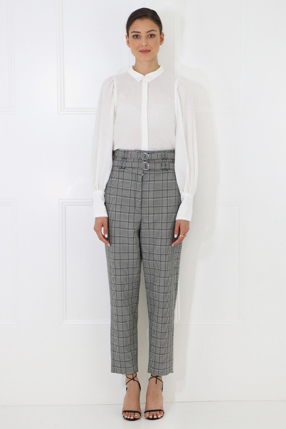PROENZA SCHOULER RTW GLENCHECK TAILORED PANT BLACK/WHITE