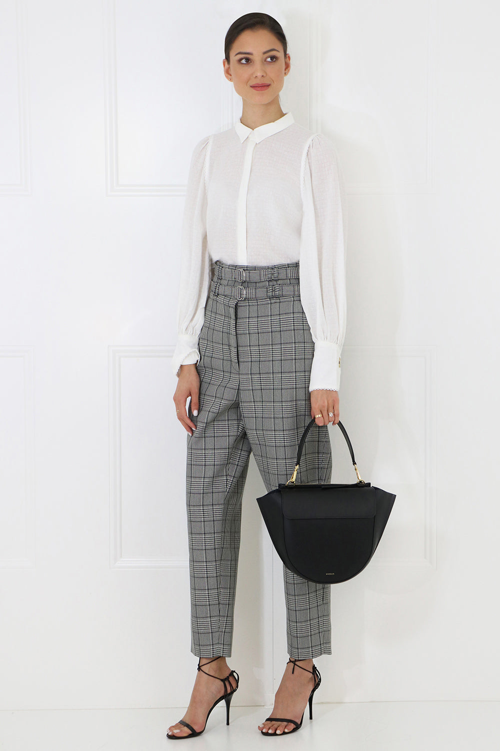 PROENZA SCHOULER RTW GLENCHECK TAILORED PANT BLACK/WHITE