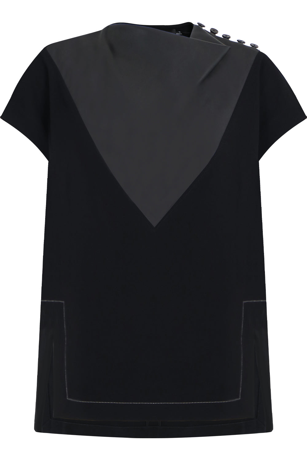 PROENZA SCHOULER RTW LEATHER INSERT BLOUSE CAP/SL BLACK