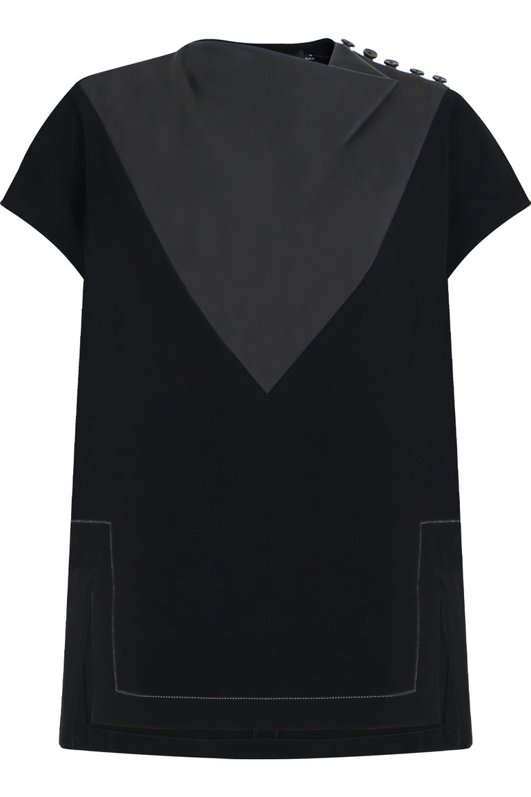 PROENZA SCHOULER RTW LEATHER INSERT BLOUSE CAP/SL BLACK