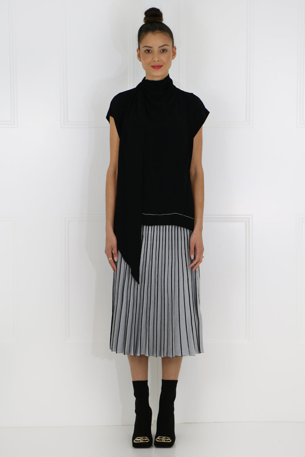 PROENZA SCHOULER RTW METALLIC PLEATED SKIRT SILVER