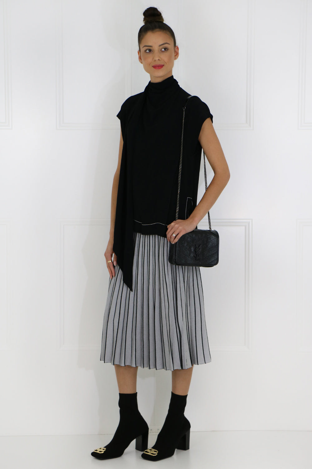 PROENZA SCHOULER RTW METALLIC PLEATED SKIRT SILVER