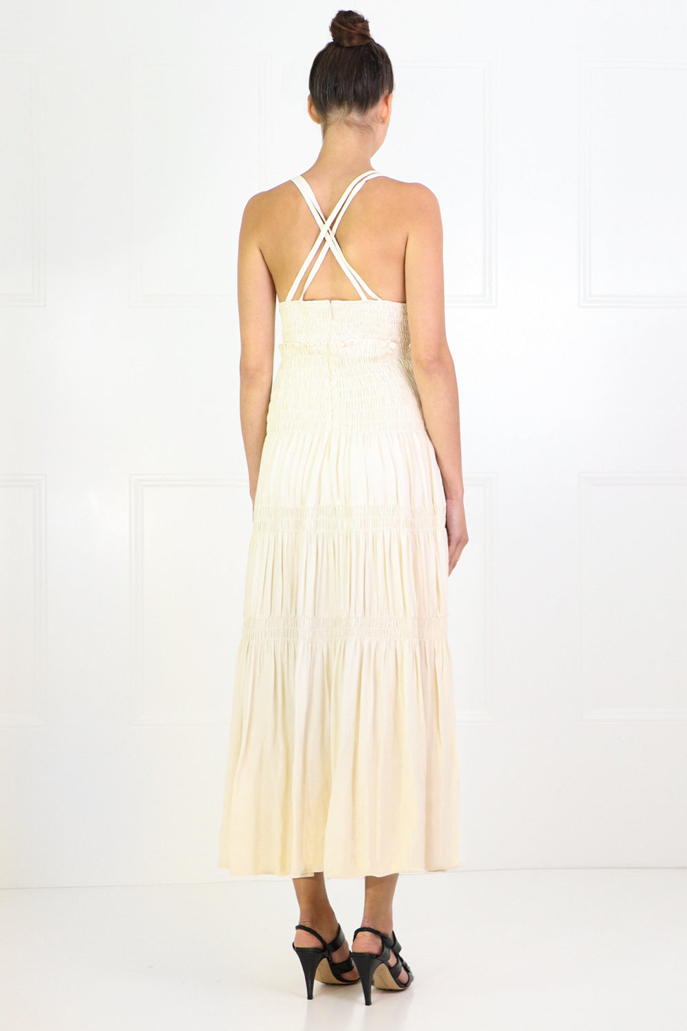PROENZA SCHOULER RTW RUCHED BUSTIER SMOCKED DRESS S/LESS ECRU