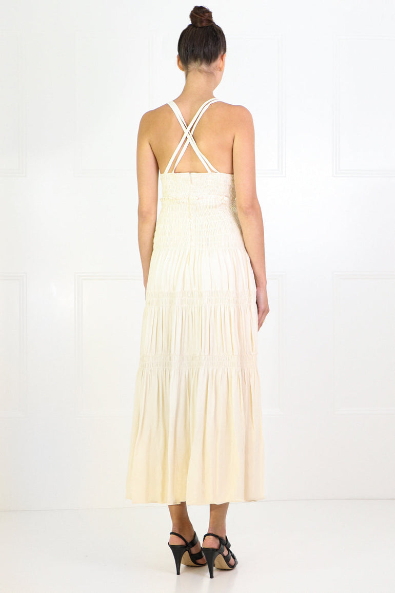PROENZA SCHOULER RTW RUCHED BUSTIER SMOCKED DRESS S/LESS ECRU