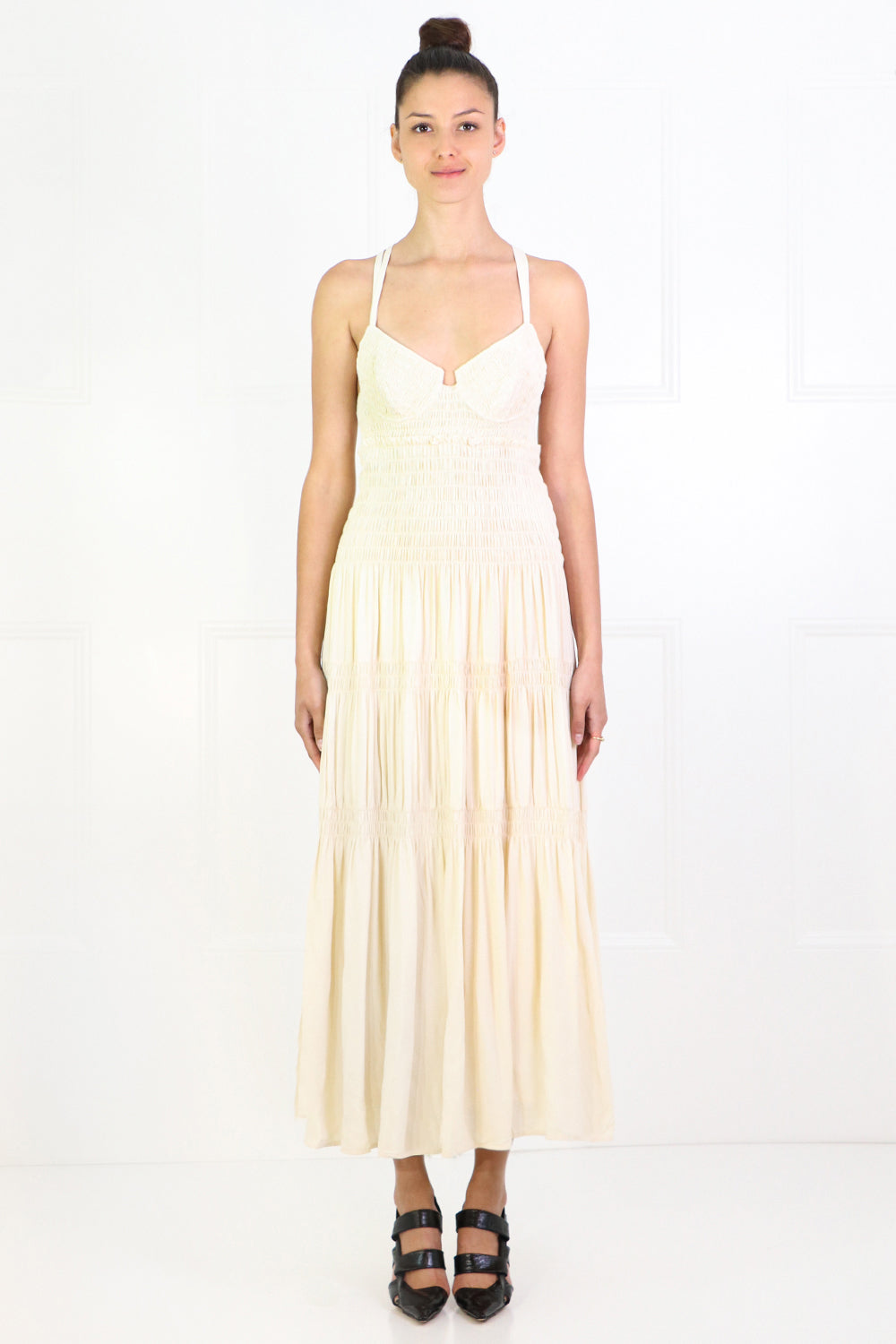PROENZA SCHOULER RTW RUCHED BUSTIER SMOCKED DRESS S/LESS ECRU