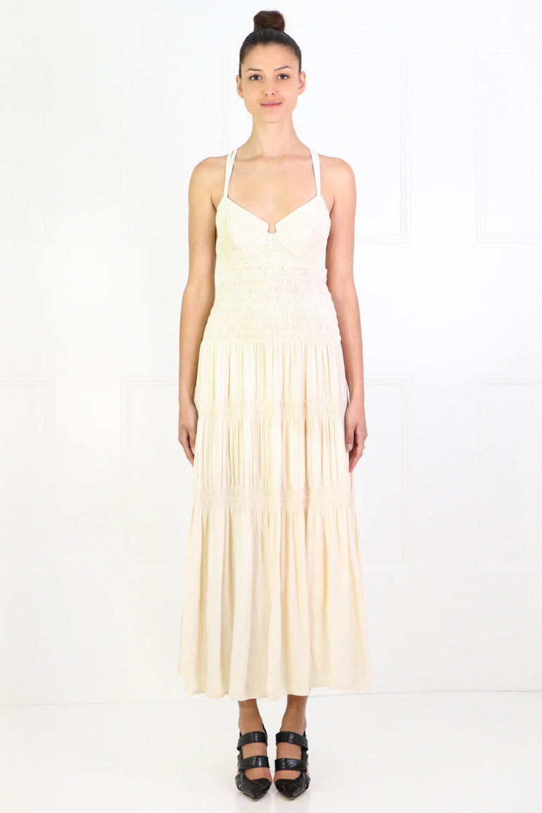 PROENZA SCHOULER RTW RUCHED BUSTIER SMOCKED DRESS S/LESS ECRU