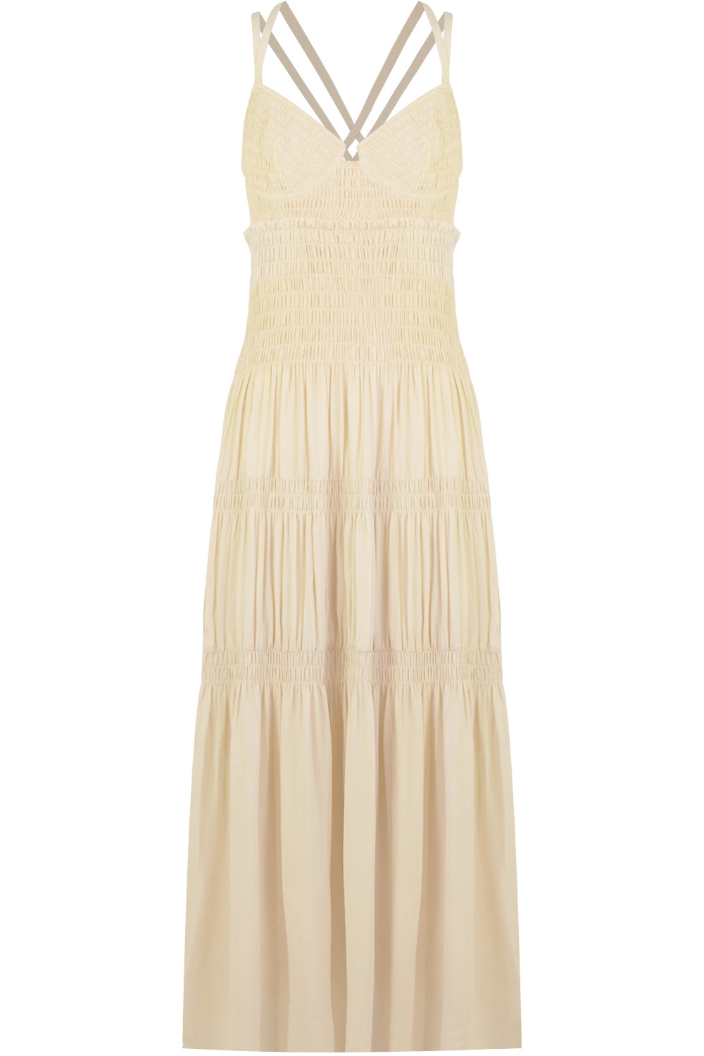 PROENZA SCHOULER RTW RUCHED BUSTIER SMOCKED DRESS S/LESS ECRU