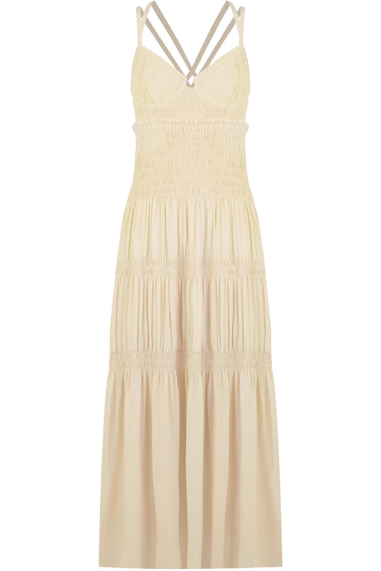 PROENZA SCHOULER RTW RUCHED BUSTIER SMOCKED DRESS S/LESS ECRU