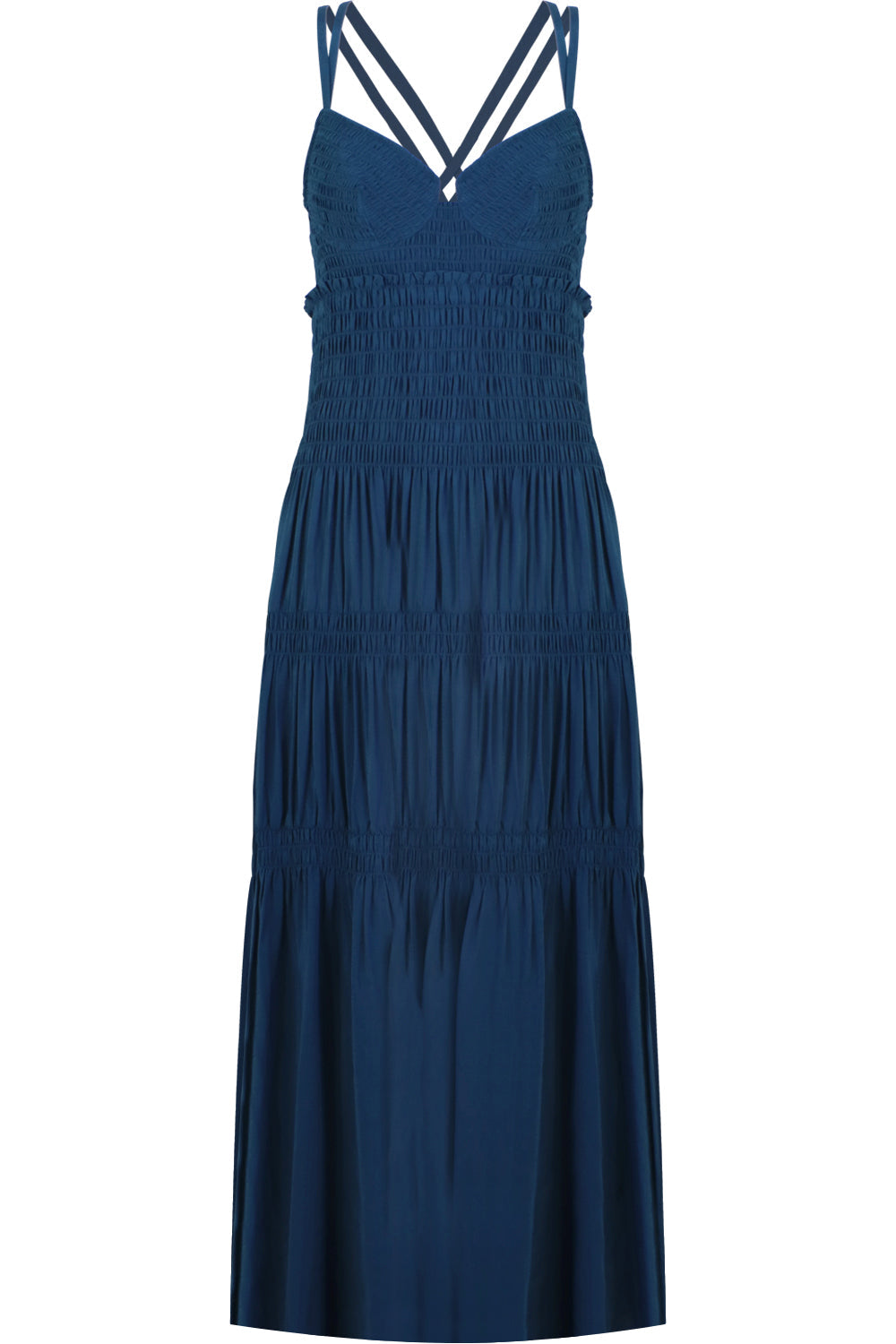 PROENZA SCHOULER RTW RUCHED BUSTIER SMOCKED DRESS S/LESS PETROL