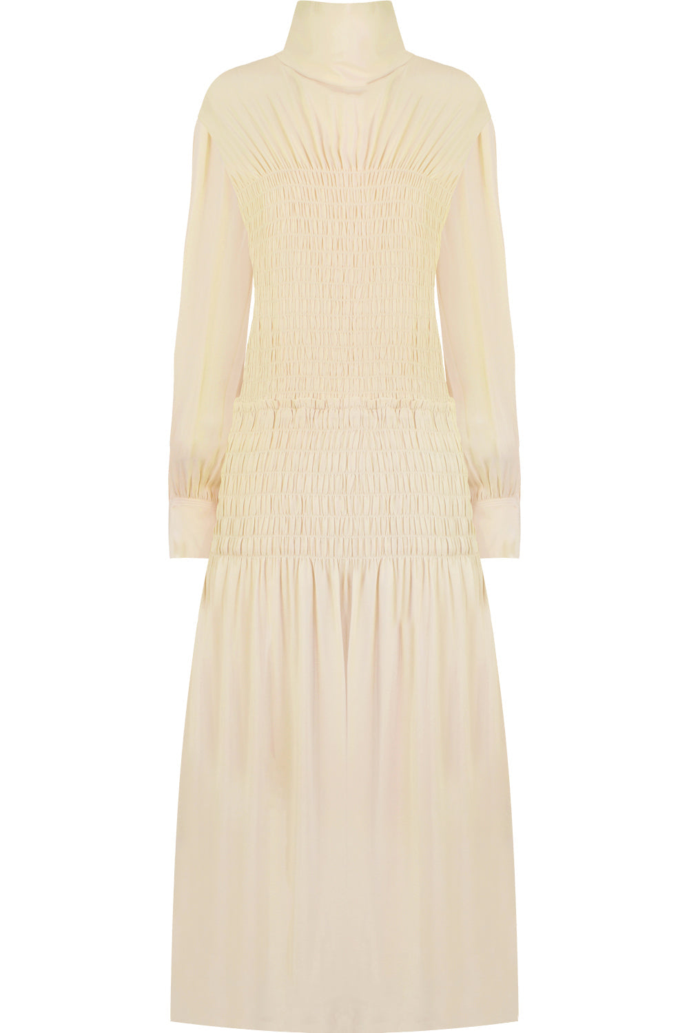 PROENZA SCHOULER RTW RUCHED SMOCKED DRESS L/S ECRU