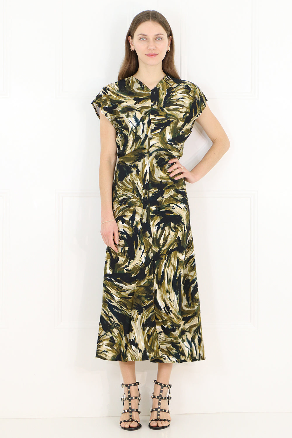 PROENZA SCHOULER RTW SAFARI PRINT CAP/SL MIDI DRESS FATIGUE