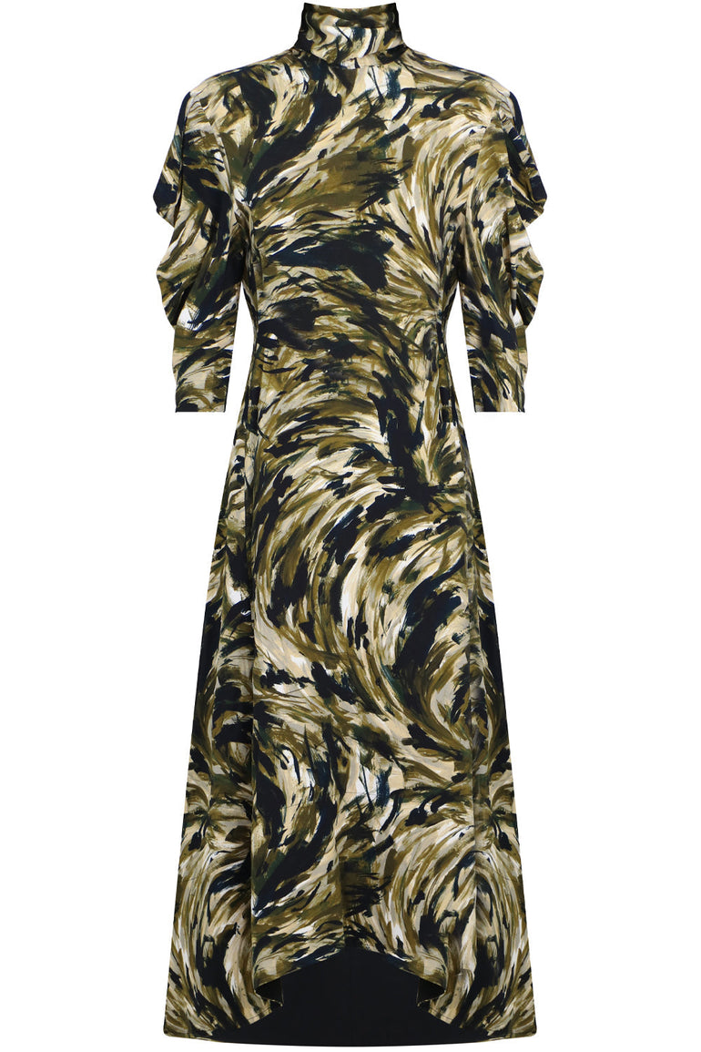 PROENZA SCHOULER RTW SAFARI PRINT MAXI DRESS L/S FATIGUE