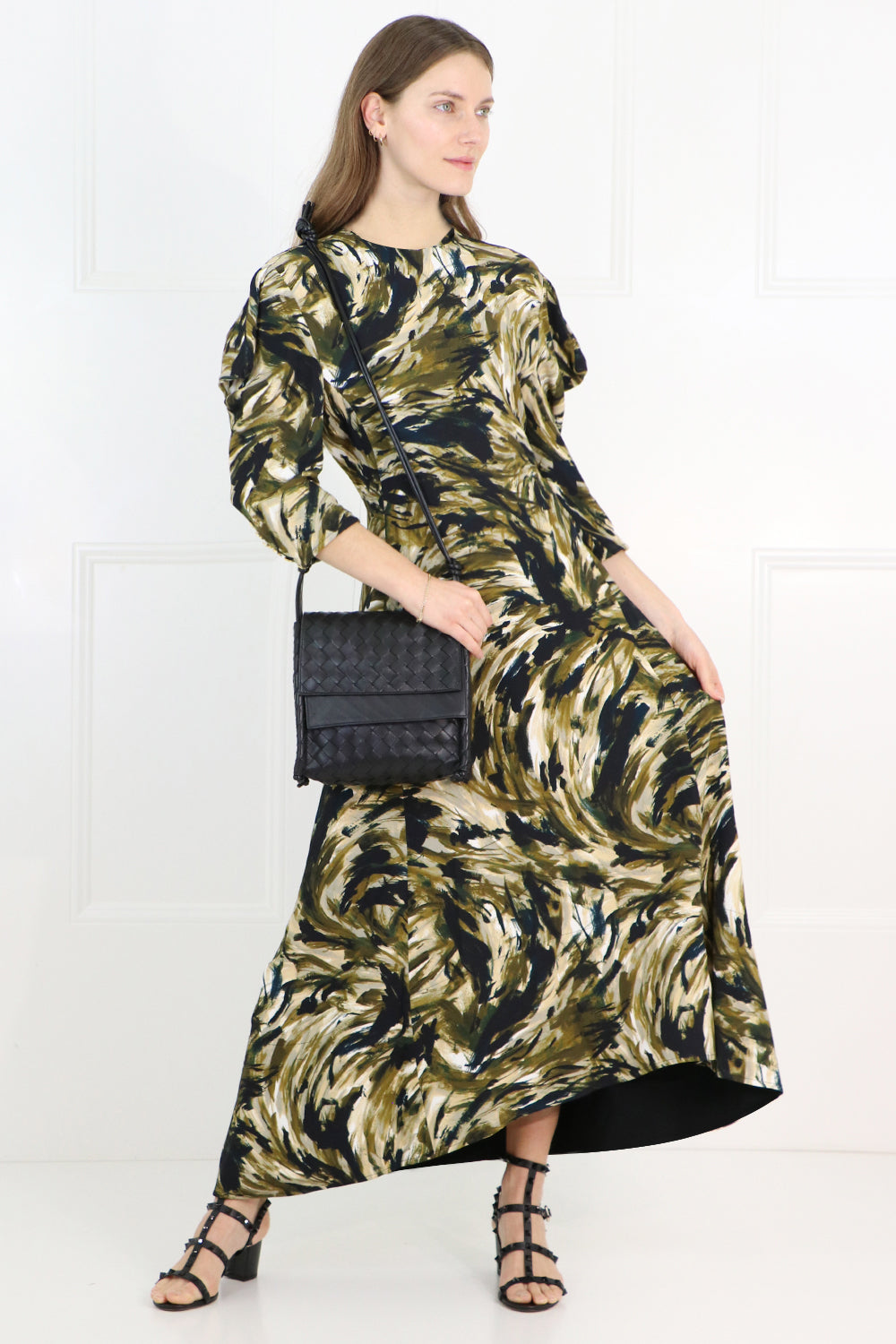 PROENZA SCHOULER RTW SAFARI PRINT MAXI DRESS L/S FATIGUE