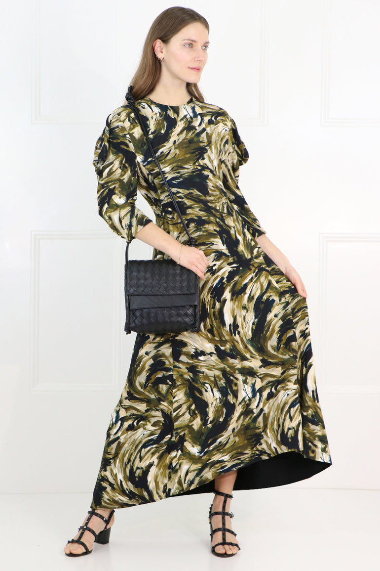 PROENZA SCHOULER RTW SAFARI PRINT MAXI DRESS L/S FATIGUE
