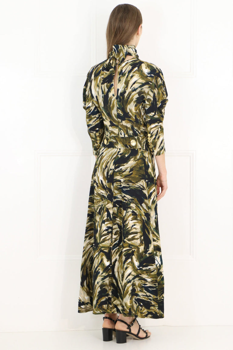 PROENZA SCHOULER RTW SAFARI PRINT MAXI DRESS L/S FATIGUE