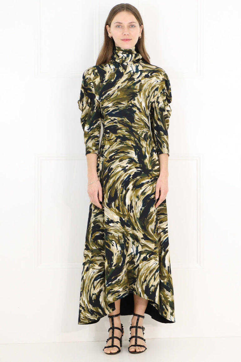 PROENZA SCHOULER RTW SAFARI PRINT MAXI DRESS L/S FATIGUE