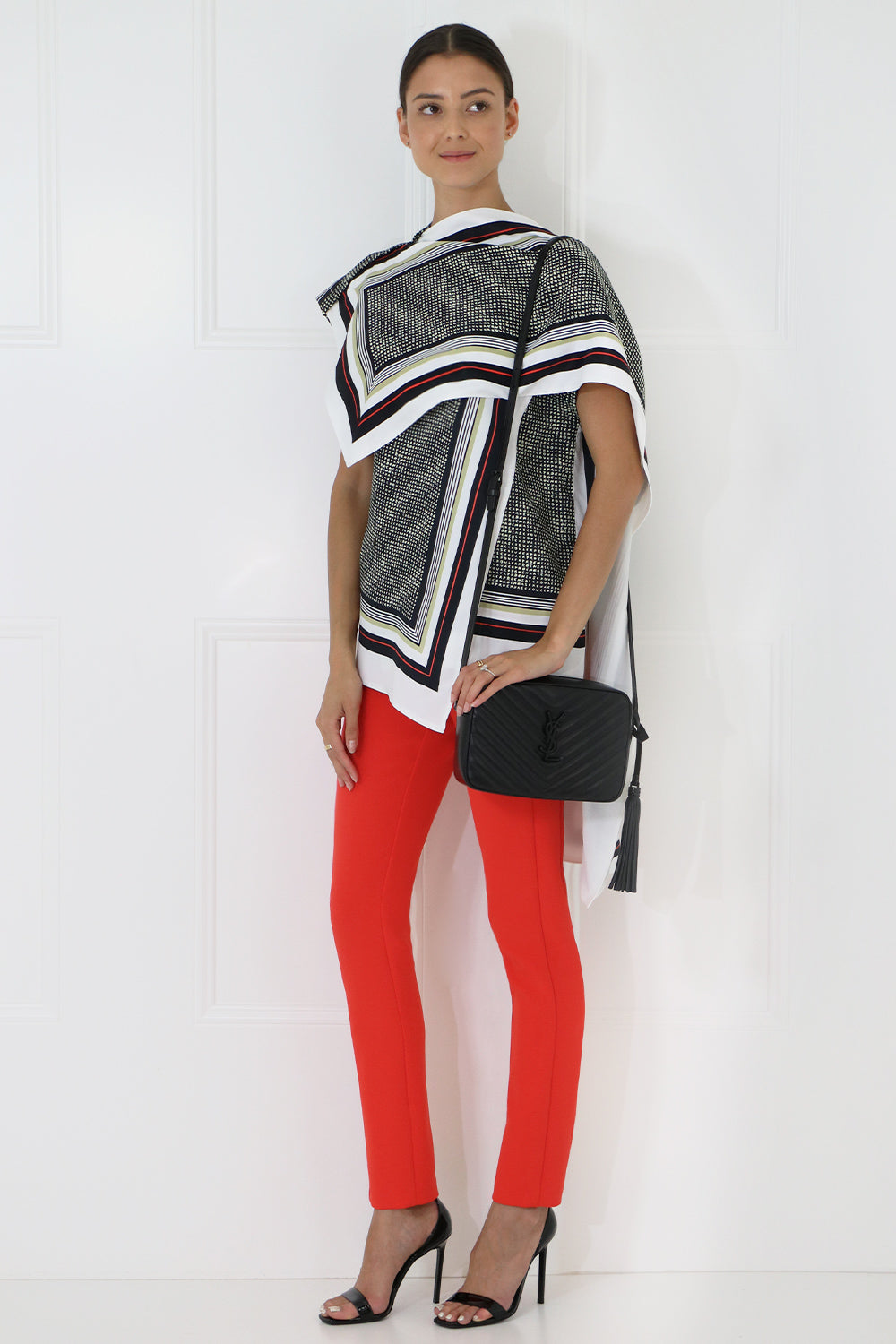 PROENZA SCHOULER RTW SCARF PRINT BLOUSE S/LESS BLACK/YELLOW