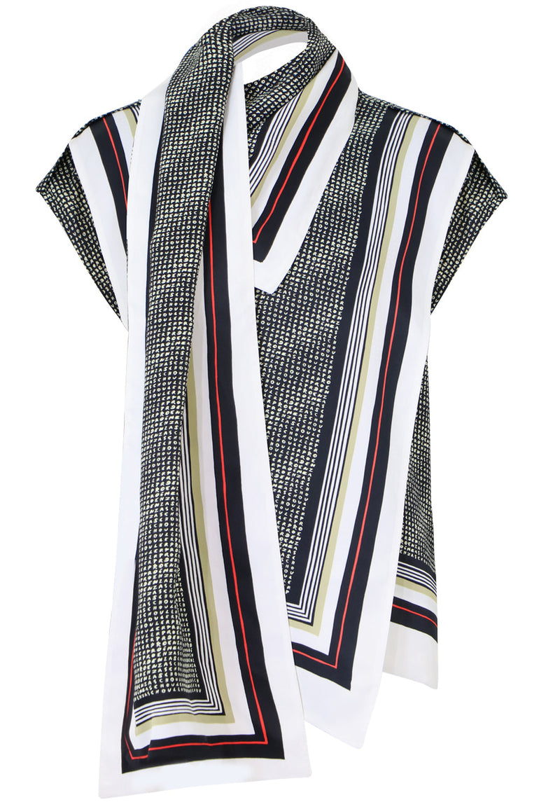 PROENZA SCHOULER RTW SCARF PRINT BLOUSE S/LESS BLACK/YELLOW