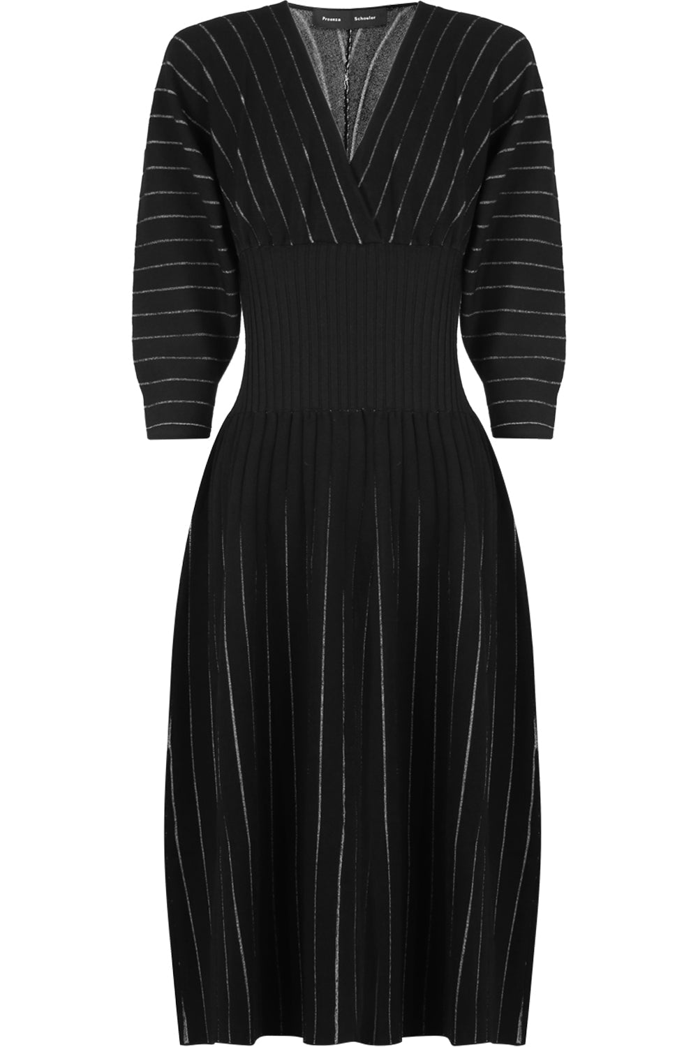 PROENZA SCHOULER RTW STRIPED KNIT MIDI DRESS 3/4SL BLACK/ECRU