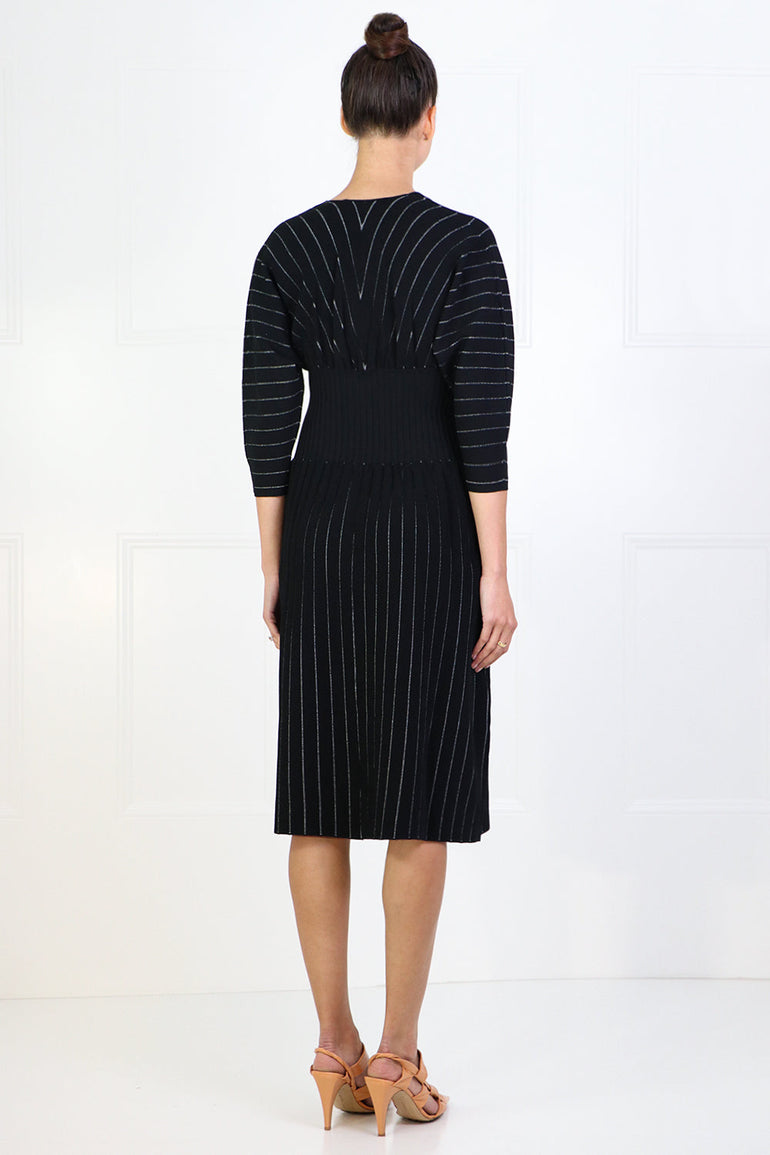 PROENZA SCHOULER RTW STRIPED KNIT MIDI DRESS 3/4SL BLACK/ECRU