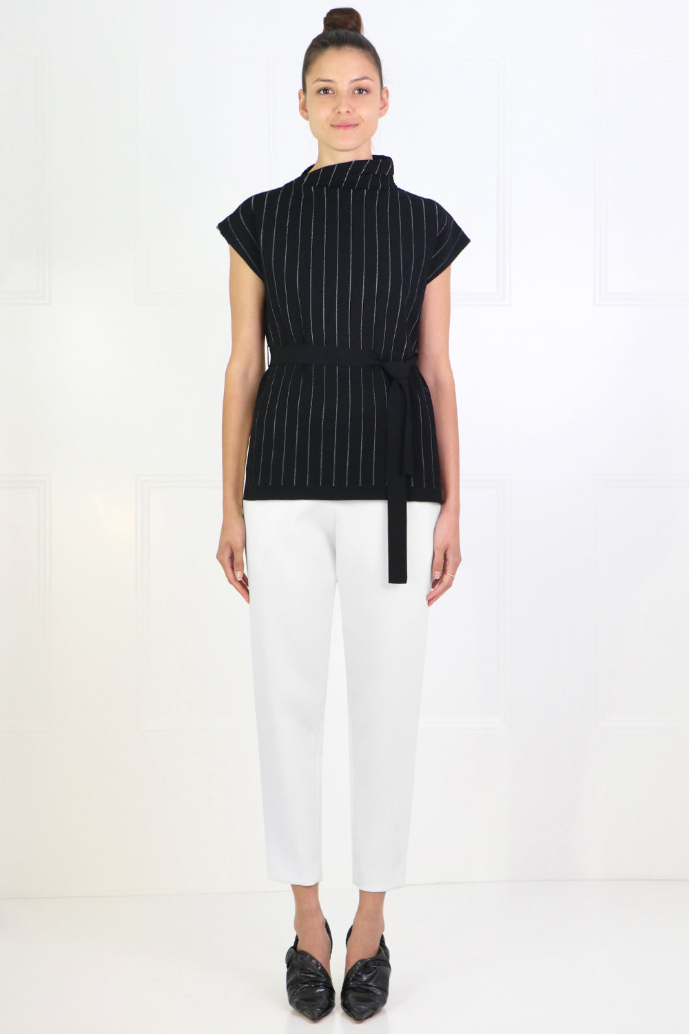 PROENZA SCHOULER RTW STRIPED KNIT TURTLENECK TOP CAP/SL BLACK/ECRU