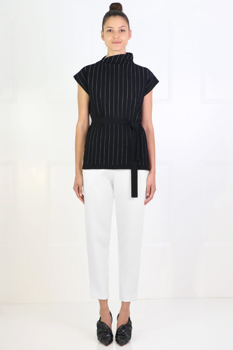 PROENZA SCHOULER RTW STRIPED KNIT TURTLENECK TOP CAP/SL BLACK/ECRU