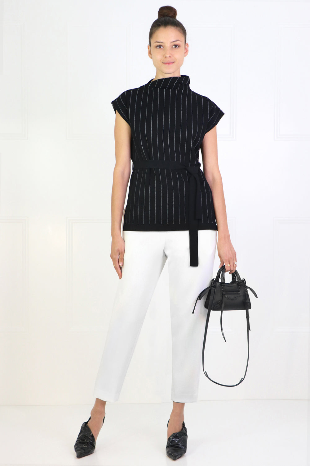 PROENZA SCHOULER RTW STRIPED KNIT TURTLENECK TOP CAP/SL BLACK/ECRU