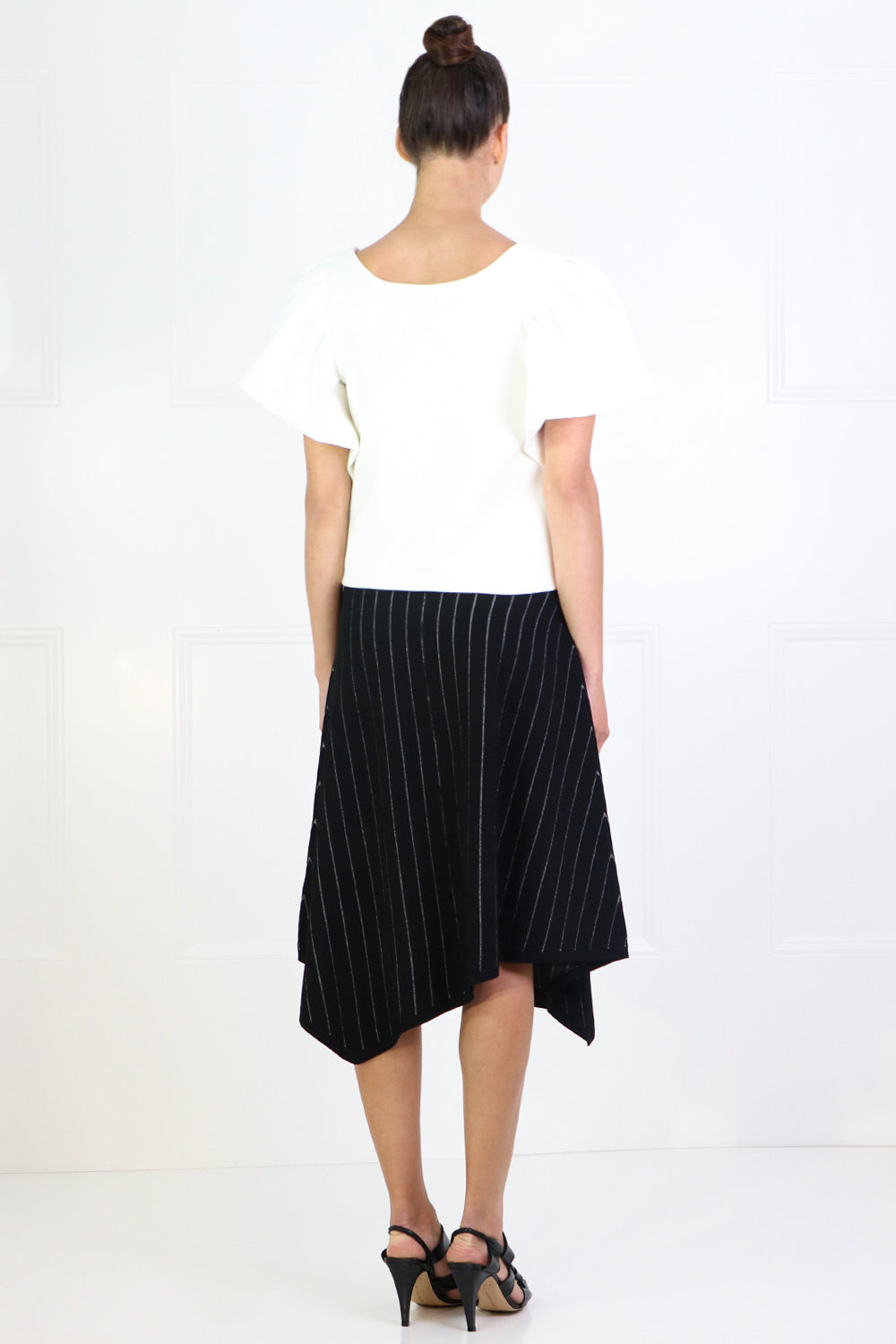 PROENZA SCHOULER RTW STRIPED KNIT WRAP SKIRT BLACK/ECRU